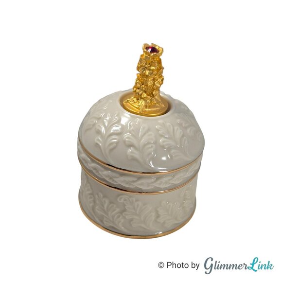 Lenox July Birthstone Trinket Box Ruby Red Crystal Gold Trim Porcelain - Picture 3 of 11